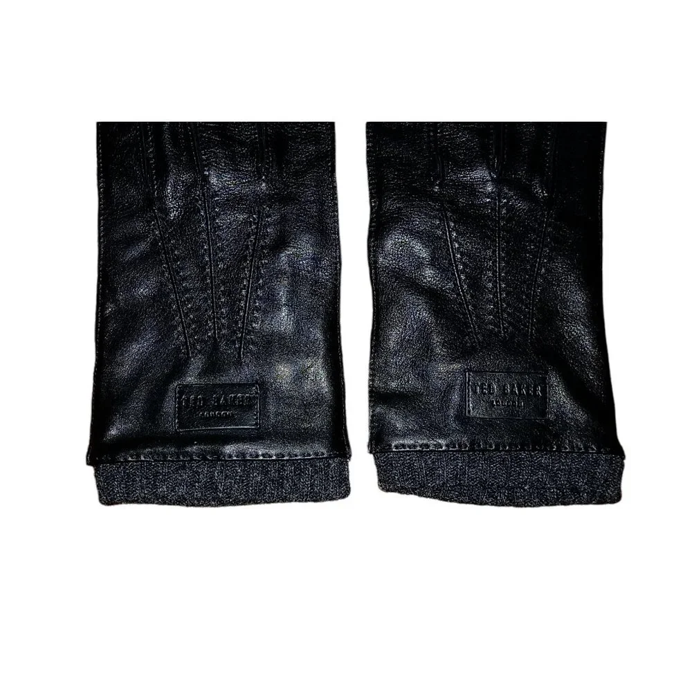 Ted Baker London Black Leather Wool Cashmere Cold Weather Smart Gloves New